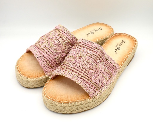 Mules paille Rose